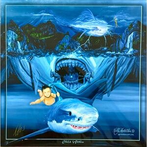 Interesting shark with baby illustration.